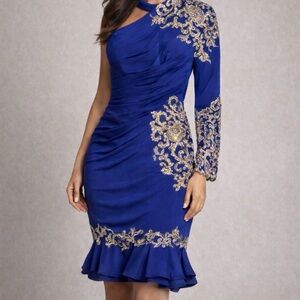Royal Blue and Gold One Shoulder Dress